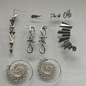 Silver Geometric Earrings Set